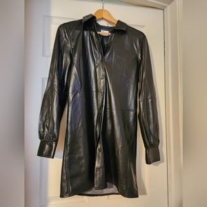 Never Worn - WILFRED SZ XS FAUX LEATHER MINI DRESS- BLACK Long Sleeve